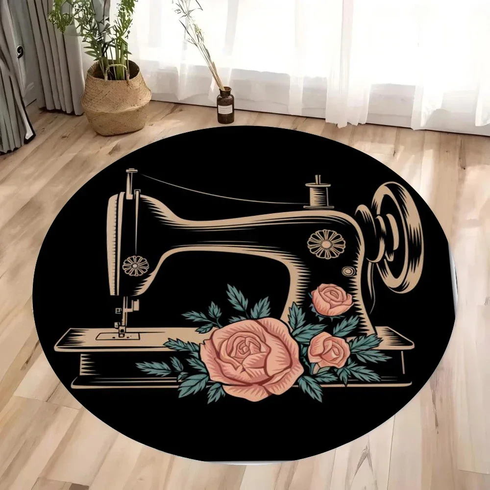 Vintage Sewing Textile - ~O~Vintage Sewing Machine Round Rug –