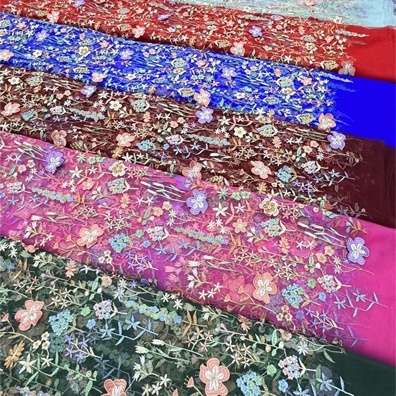 3D Floral Embroidered Tulle Fa - Textile And Sewing Materials review and price