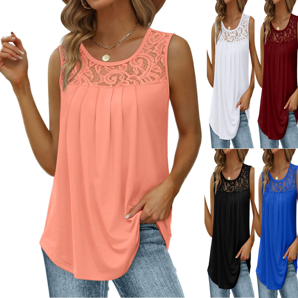 Women's Sleeveless Lace Patchw - Sewing Vest review and price