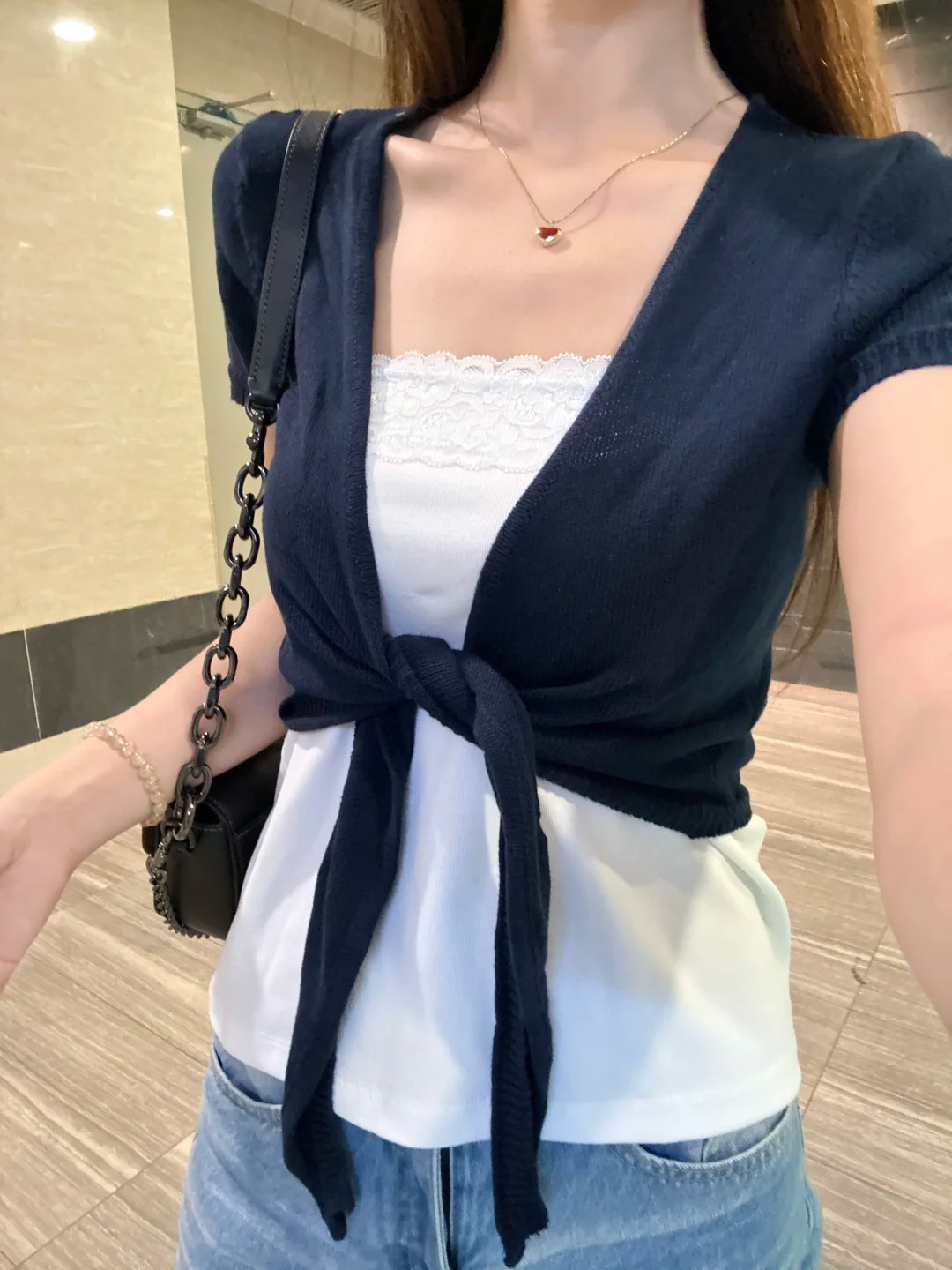 Navy Lace-up Cardigan Women Co - Sewing V review and price